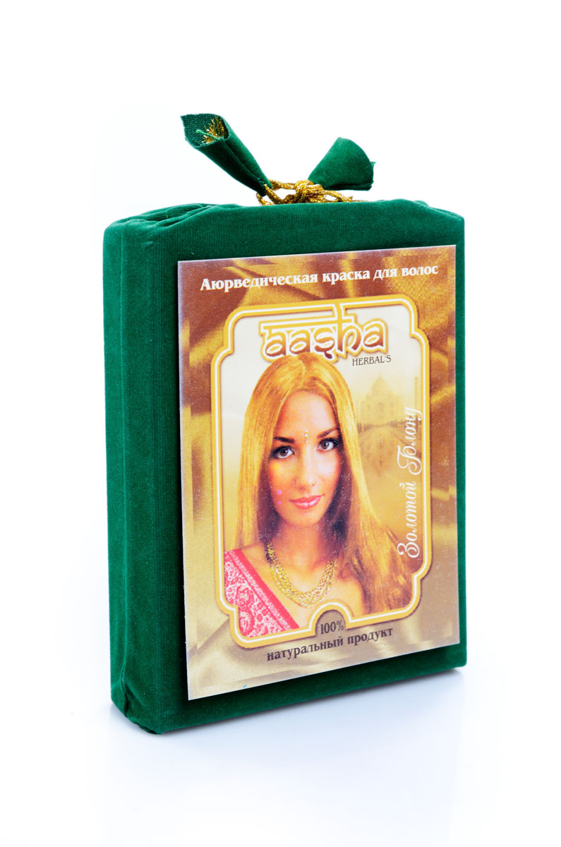 Aasha Herbals Аюрведическая краска для волос Золотой Блонд, 100 г841028002108 Aasha Herbals Аюрведическая краска для волос Золотой Блонд, 100 г841028002108Композиция натуральной индийской хны и 24 растений с лечебными свойствами. Краска «Золотой Блонд окрашивает волосы в насыщенный цвет светлого молочного шоколада. После первого окрашивания цвет сохраняется 2-3 недели. В комплект входят шапочка, перчатки, кисточка, инструкция по применению