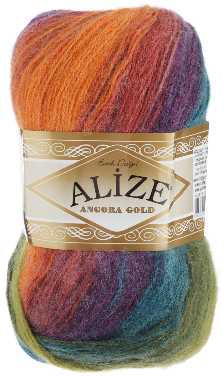 Пряжа для вязания Alize Angora Gold Batik, цвет: оранжевый, синий, оливковый (4827), 550 м, 100 г, 5 шт364112_4827 Пряжа для вязания Alize Angora Gold Batik, цвет: оранжевый, синий, оливковый (4827), 550 м, 100 г, 5 шт364112_4827Пряжа для вязания Alize Angora Gold Batik изготовлена из акрила, мохера и шерсти, что способствует прекрасному тепловому обмену, легкости и комфорту. Меланжевая ниточка тонкая, пушистая. Из данной пряжи получаются вещи, которые не требуют ни украшений, ни дополнений. Пряжа допускает самую простую и примитивную вязку, но при этом смотрится необычно благодаря своей цветовой палитре. Классическая зимняя пряжа секционного крашения для вязания теплых пушистых вещей. Пряжа отлично подходит для вязания свитеров, жилетов, шарфов, шапок, шалей. Рекомендуемый размер спиц: № 3-6, Рекомендуемый размер крючка: № 2-4 С такой пряжей для ручного вязания вы сможете связать своими руками необычные и красивые вещи. Состав: 80% акрил, 10% шерсть, 10% мохер.