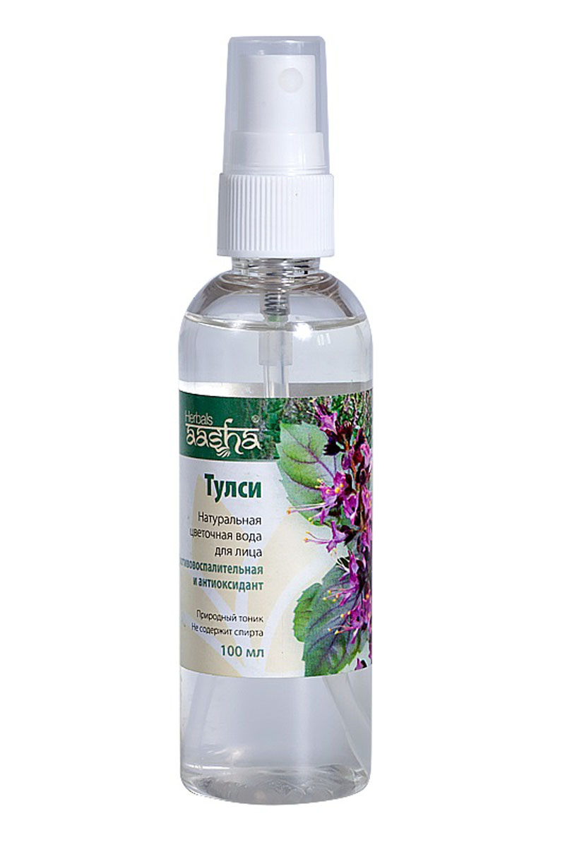 Aasha Herbals Цветочная вода для лица Тулси, 100 мл841028006557 Aasha Herbals Цветочная вода для лица Тулси, 100 мл841028006557Способствует очищению лица, улучшает микроциркуляцию, обладает антибактериальными и противовоспалительными свойствами. Мощный антиоксидант. Подходит для снятия макияжа.Для проблемной и жирной кожи.