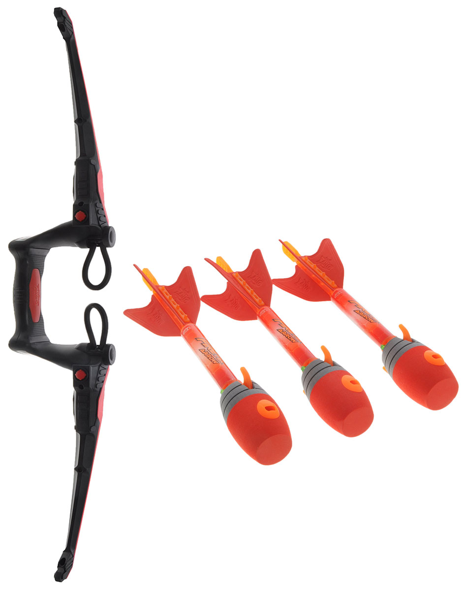 Zing Игровой набор Firetek Bow цвет красныйAS990 Zing Игровой набор Firetek Bow цвет красныйAS990Игровой набор Zing Firetek Bow серии Air Storm - это замечательный набор, включающий мощный ультрасовременный лук и три стрелы с мягкими наконечниками. Игра удивительно проста и увлекательна - для того чтобы запустить стрелу в воздух, необходимо, зацепив стрелу за резиновые петли, одной рукой ухватится за ручку лука, а другой оттянуть стрелу назад. Когда резиновая петля будет натянута достаточно сильно, прицеливайтесь и отпускайте стрелу. Дальность стрельбы зависит от силы натяжения резинки и достигает 75 метров! Во время полета стрела издает свистящий звук за счет специального отверстия в её наконечнике. Древко лука подсвечивается при нажатии кнопки на ручке. Стрелы окрашены в яркие цвета, что облегчает их поиск после выстрела. Также вы можете отслеживать траекторию полёта стрелы благодаря издаваемому ею звуку. Для работы игрушки необходимы 2 батарейки типа ААА (товар комплектуется демонстрационными).