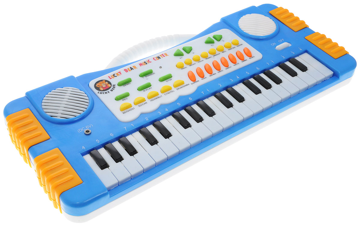 ABtoys Синтезатор DoReMi 37 клавиш цвет синийD-00019(SD955)_синий ABtoys Синтезатор DoReMi 37 клавиш цвет синийD-00019(SD955)_синийСинтезатор ABtoys DoReMi обязательно привлечет внимание малыша и доставит ему много удовольствия от часов, посвященных игре с ним. Синтезатор имеет 37 электронных клавиш и множество кнопок, позволяющих добавлять различные звуковые эффекты. Например, при составлении мелодий - менять темп и ритм музыки. При пользовании синтезатором доступно: 8 звуков музыкальных инструментов, 8 темпов ритма, 4 звука электронной барабанной установки, 5 демонстрационных песен, запись и воспроизведение, контроль громкости. С помощью этого синтезатора ребенок сможет развить свои музыкальные способности и дать возможность друзьям и близким насладиться великолепным концертом. Для работы игрушки необходимо купить 4 батарейки напряжением 1,5V типа АА (не входят в комплект).