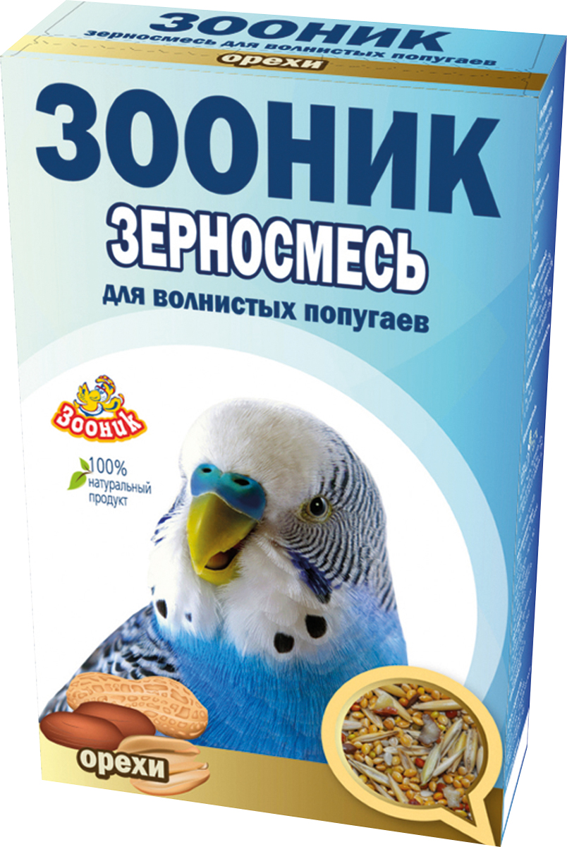 Корм для волнистых попугаев Зооник Стандарт, с орехами, 500 г4003 Корм для волнистых попугаев Зооник Стандарт, с орехами, 500 г4003Корм Зооник Стандарт - полноценный ежедневный корм для волнистых попугаев, состоящий из отборных зерновых культур с добавлением орехов, отличается повышенной питательностью, содержит все необходимые питательные элементы для здоровья вашего питомца. Состав: просо желтое, просо красное, просо белое, овес, подсолнечник, пшеница, лен, орехи. Товар сертифицирован.
