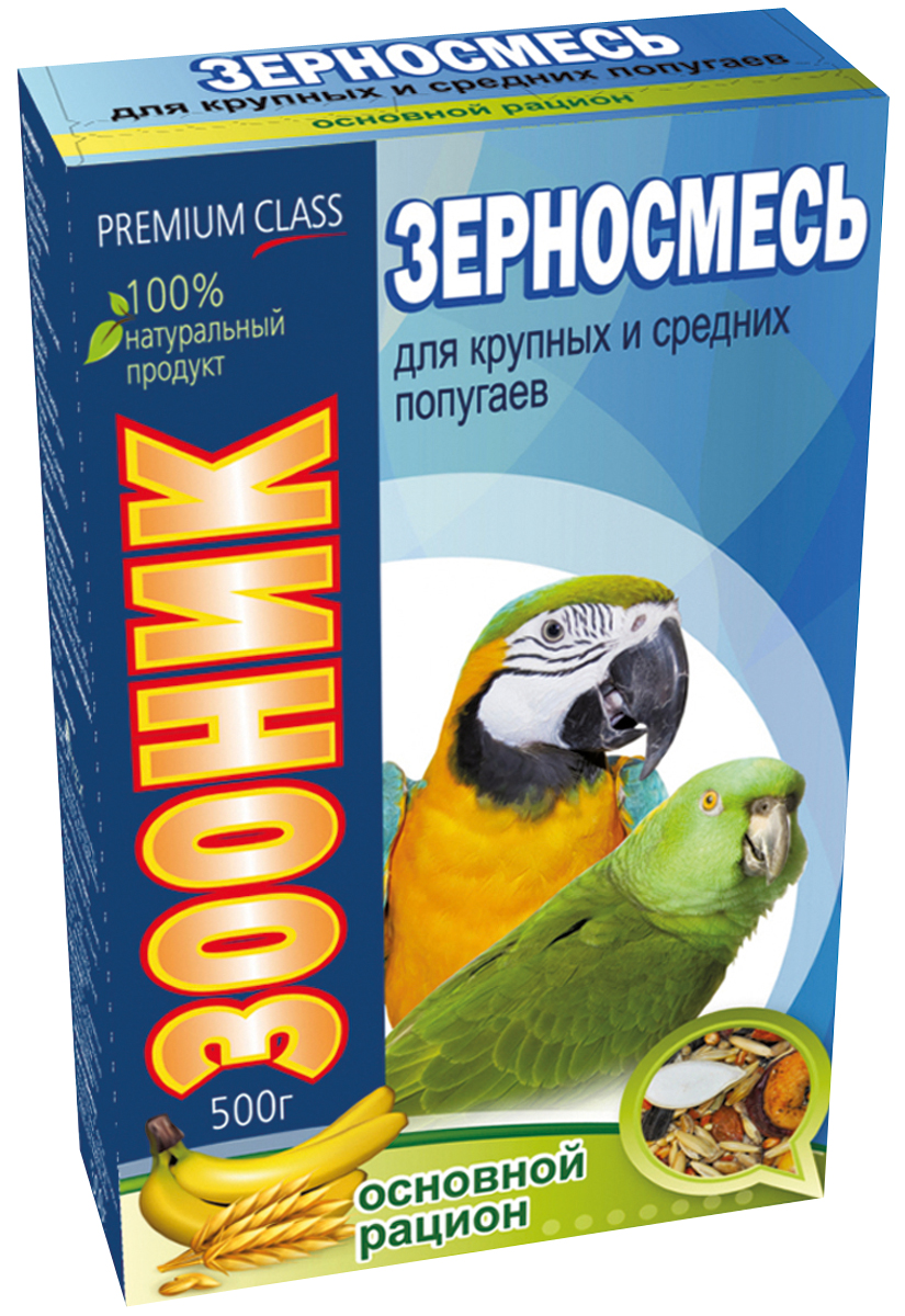 Корм Зооник Премиум. Основной рацион, для средних и крупных попугаев, 400 г4011 Корм Зооник Премиум. Основной рацион, для средних и крупных попугаев, 400 г4011Зооник Фруктовый рацион - сбалансированный полнорационный высококачественный корм для средних и крупных попугаев. Оптимальный баланс веществ поддерживает организм птицы в здоровом состоянии, дарит энергию и активность. Корм содержит все необходимые компоненты для здоровой жизнедеятельности. Овощи и фрукты в составе корма значительно разнообразят рацион вашего питомца.