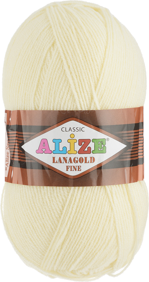 Пряжа для вязания Alize Lanagold Fine, цвет: светло-желтый (01), 390 м, 100 г, 5 шт547499_01 Пряжа для вязания Alize Lanagold Fine, цвет: светло-желтый (01), 390 м, 100 г, 5 шт547499_01Alize Lanagold Fine - это полушерстяная пряжа для ручного вязания. Нить плотно скручена, гибкая, послушная, не пушится, не электризуется, аккуратно ложится в петли и не деформируется после распускания. Стойкое равномерное окрашивание обеспечивает широкую палитру оттенков, высокое качество материала и используемых красителей защищает от потери цвета. Соотношение шерсти и акрила - формула практичности. Высокие тепловые характеристики сочетаются с эстетикой, носкостью и простотой ухода за вещью. Классическая пряжа для зимнего сезона, может использоваться для детской и взрослой одежды. Alize Lanagold Fine - универсальная пряжа, которая будет хорошо смотреться в узорах любой сложности. Рекомендуемый размер спиц 2,5-4 мм и крючка 2-4 мм. Состав: 49% шерсть, 51% акрил.