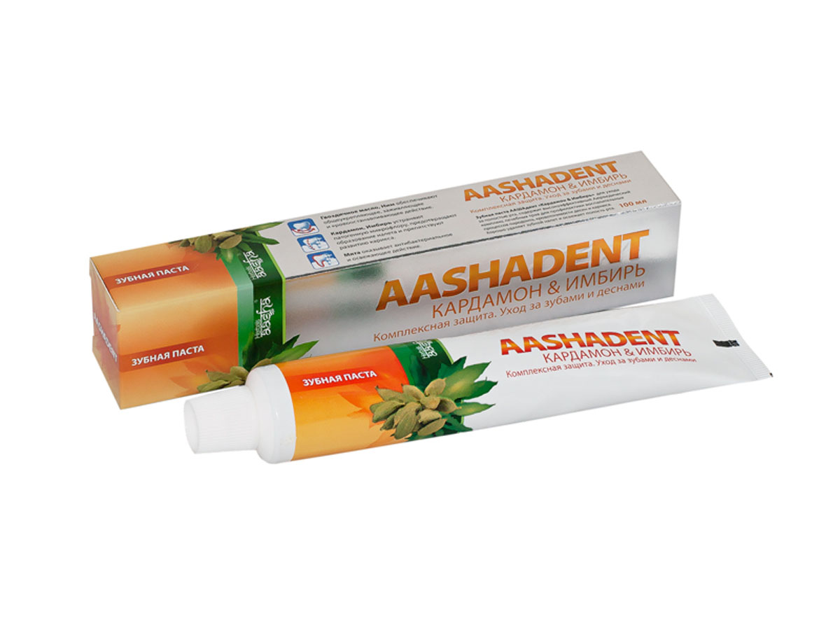 Aashadent Зубная паста Кардамон и Имбирь, 100 мл0841028004218 Aashadent Зубная паста Кардамон и Имбирь, 100 мл0841028004218Эффективно останавливает и лечит кровоточивость десен, укрепляет их.
