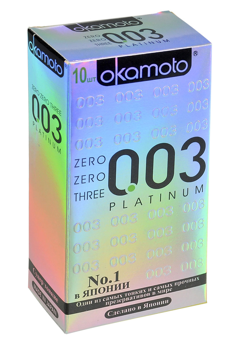 Okamоto Презервативы 0.03 Platinum, супер тонкие, 10 шт43961 Okamоto Презервативы 0.03 Platinum, супер тонкие, 10 шт43961Прозрачные презервативы Okamato 0.03 Platinum цилиндрической формы с накопителем и силиконовой смазкой изготовлены из натурального высококачественного японского латекса. Самые тонкие и прочные латексные презервативы в мире. Обеспечивают максимальный уровень чувствительности. Проверены с использованием электростатической технологии для максимальной надежности. Характеристики: Материал презерватива: латекс. Количество презервативов: 10. Длина презерватива: 180 ± 7 мм. Ширина презерватива: 52 ± 2 мм. Толщина презерватива: 0.03 ± 0.01 мм. Производитель: Япония. Товар сертифицирован.