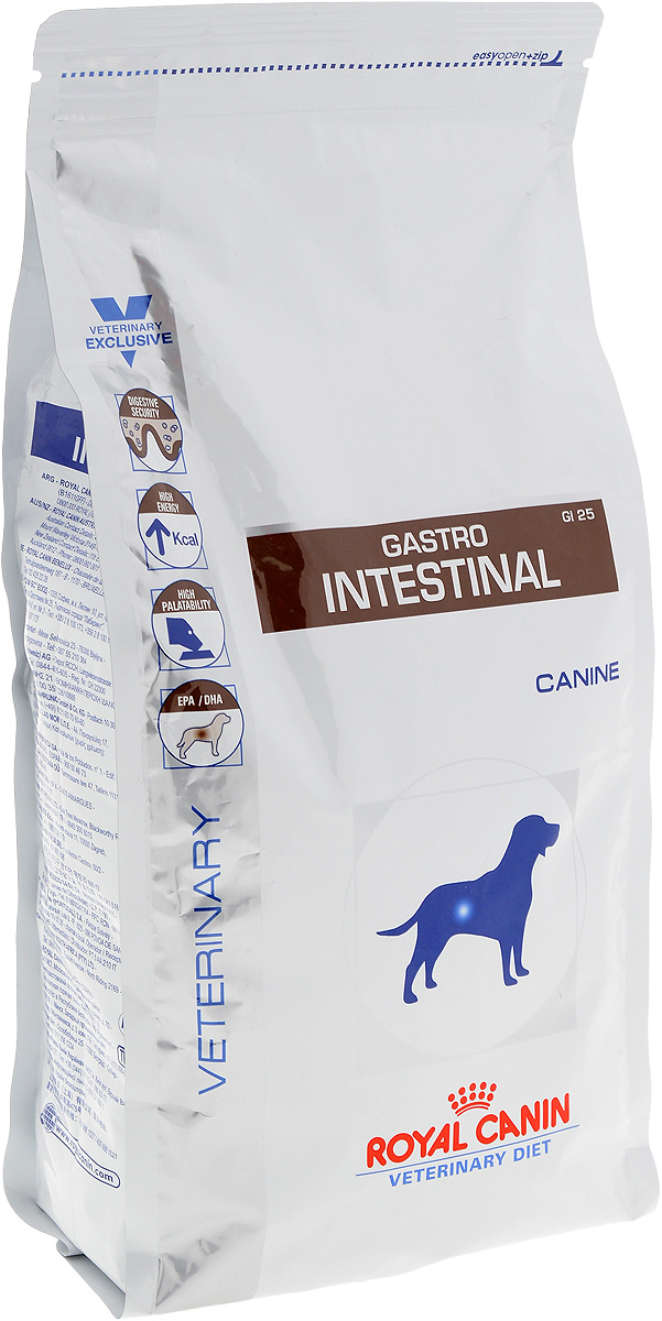Корм сухой диетический Royal Canin Gastro Intestinal GI25 для собак, при нарушениях пищеварения, 2 кг23559 Корм сухой диетический Royal Canin Gastro Intestinal GI25 для собак, при нарушениях пищеварения, 2 кг23559Сухой корм для собак Royal Canin Gastro Intestinal GI25 - полноценный диетический рацион, рекомендуемый для собак в период лактации, при острых расстройствах пищеварения, в период выздоровления и при истощении. Показания к применению: Острая и хроническая диарея Хроническое воспаление кишечника Плохая переваримость и абсорбция питательных веществ Восстановительный период после болезни Пролиферация бактерий в тонком кишечнике Экзокринная недостаточность поджелудочной железы Колит Гастрит Анорексия. Противопоказания: Панкреатит (в том числе перенесенный ранее) Гиперлипидемия Лимфангиэктазия Печеночная энцефалопатия Заболевания, при которых рекомендована низкокалорийная диета. Рекомендации по кормлению: - использовать теплую воду (50°C); - залить крокеты небольшим количеством воды; - подождать 10-15 минут, чтобы крокеты приобрели нужную для потребления структуру...