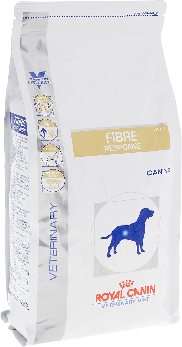 Корм сухой диетический Royal Canin Fibre Response FR 23 для собак, при нарушении пищеварения, 2 кг22254 Корм сухой диетический Royal Canin Fibre Response FR 23 для собак, при нарушении пищеварения, 2 кг22254Сухой корм для взрослых собак Royal Canin Fibre Response FR 23 - полноценный диетический рацион с повышенным содержанием клетчатки, рекомендуемый при нарушении пищеварения. Показания к применению: - колит (форма, поддающаяся диетотерапии с повышенным содержанием клетчатки); - стрессовая диарея; - запор; - нарушения, при которых рекомендована диета с повышенным содержанием клетчатки. Противопоказания: - кишечная непроходимость; - расширение толстого кишечника (мегаколон). Длительность курса применения: Длительность применения диеты варьируется в зависимости от тяжести симптомов нарушения пищеварения. Суточную норму кормления рекомендуется разделить на две порции. Состав: рис, растительная клетчатка, дегидратированное мясо птицы, животные жиры, кукуруза, кукурузная клейковина, пшеница, гидролизат белков животного происхождения, минеральные вещества, дегидратированные белки животного происхождения...
