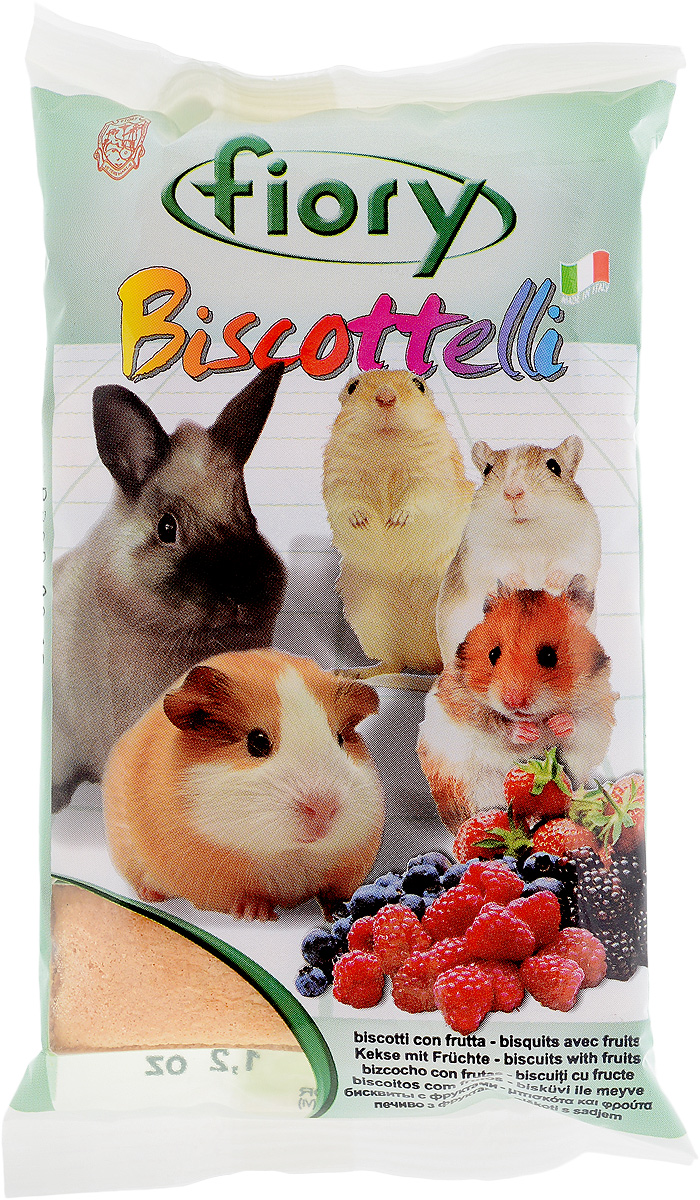 Бисквиты для грызунов Fiory Biscottelli, с фруктами, 35 г2020 Бисквиты для грызунов Fiory Biscottelli, с фруктами, 35 г2020Бисквиты для грызунов Fiory Biscottelli - источник редких витаминов и микроэлементов. Они состоят из яиц, сахара и злаков, а также аппетитных фруктов, которые непременно оценит ваш маленький грызун. Подарите своему питомцу питательное и полезное лакомство. Состав: злаковые, 30% продукты животного происхождения и производные продуктов, 27% сахар, 4,1% фрукты, мед, минеральные вещества, ароматы и продукты, красители и консерванты в соответствии со стандартами ЕЭС. Товар сертифицирован.