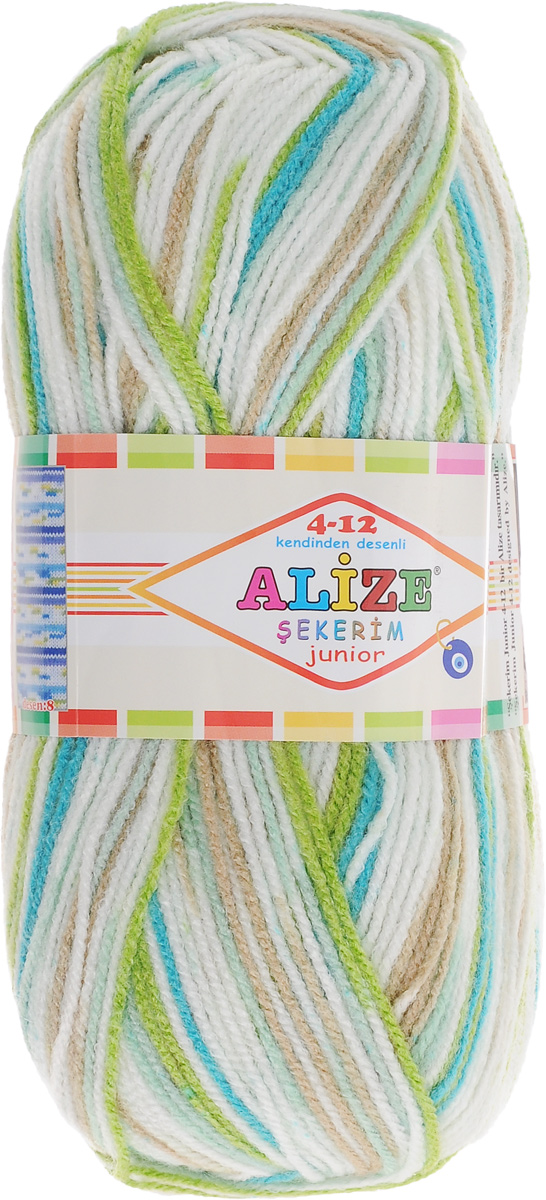 Пряжа для вязания Alize Sekerim Junior, цвет: белый, зеленый, бирюзовый (810), 320 м, 100 г, 5 шт810-989580 Пряжа для вязания Alize Sekerim Junior, цвет: белый, зеленый, бирюзовый (810), 320 м, 100 г, 5 шт810-989580Пряжа для вязания Alize Sekerim Junior изготовлена из акрила. Фантазийная пряжа для ручного вязания отлично подойдет для детских вещей. Ниточка мягкая и приятная на ощупь. Подходит для вязания спицами и крючком. Рекомендованные спицы 3-4 мм и крючок для вязания 2-4 мм. Состав: 100% акрил.