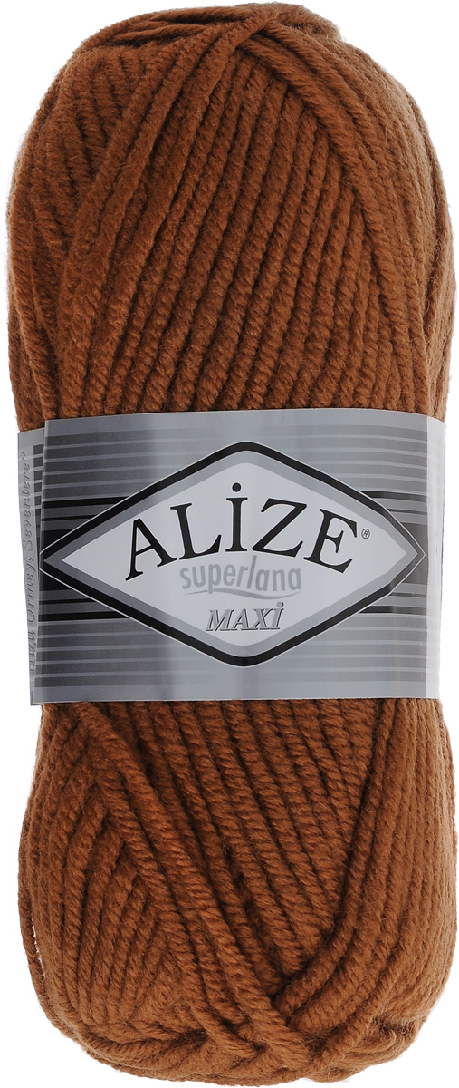Пряжа для вязания Alize Superlana Maxi, цвет: корица (), 100 м, 100 г, 5 шт364131_ Пряжа для вязания Alize Superlana Maxi, цвет: корица (), 100 м, 100 г, 5 шт364131_Пряжа Alize Superlana Maxi обладает плотной скруткой (немного напоминает шнурок), при этом нить мягкая, чуть упругая. Благодаря составу и скрутке петли отлично ложатся одна к другой, вязаное полотно получается ровное и однородное. Пряжа с умеренным, недлинным ворсом, отлично ложится в узор и держит его. Мягкая, очень комфортная как для работы, так и для носки. В качестве моделей для вязки можно рекомендовать плотные вещи: пальто, осенние длинные кардиганы, пончо, болеро, мужские свитера. Рассчитана на любой уровень мастерства, но особенно понравится начинающим мастерицам - благодаря толстой нити пряжа Alize Superlana Maxi позволяет быстро связать простую вещь. Структура и состав пряжи максимально комфортны для вязания. Рекомендуемый размер спиц: № 8-10 мм. Состав: 75% акрил, 25% шерсть.
