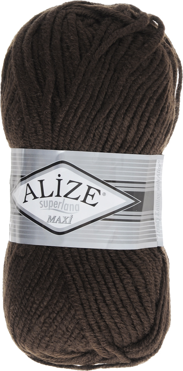 Пряжа для вязания Alize Superlana Maxi, цвет: темный шоколад (26), 100 м, 100 г, 5 шт364131_26 Пряжа для вязания Alize Superlana Maxi, цвет: темный шоколад (26), 100 м, 100 г, 5 шт364131_26Пряжа Alize Superlana Maxi обладает плотной скруткой (немного напоминает шнурок), при этом нить мягкая, чуть упругая. Благодаря составу и скрутке петли отлично ложатся одна к другой, вязаное полотно получается ровное и однородное. Пряжа с умеренным, недлинным ворсом, отлично ложится в узор и держит его. Мягкая, очень комфортная как для работы, так и для носки. В качестве моделей для вязки можно рекомендовать плотные вещи: пальто, осенние длинные кардиганы, пончо, болеро, мужские свитера. Рассчитана на любой уровень мастерства, но особенно понравится начинающим мастерицам - благодаря толстой нити пряжа Alize Superlana Maxi позволяет быстро связать простую вещь. Структура и состав пряжи максимально комфортны для вязания. Рекомендуемый размер спиц: № 8-10 мм. Состав: 75% акрил, 25% шерсть.