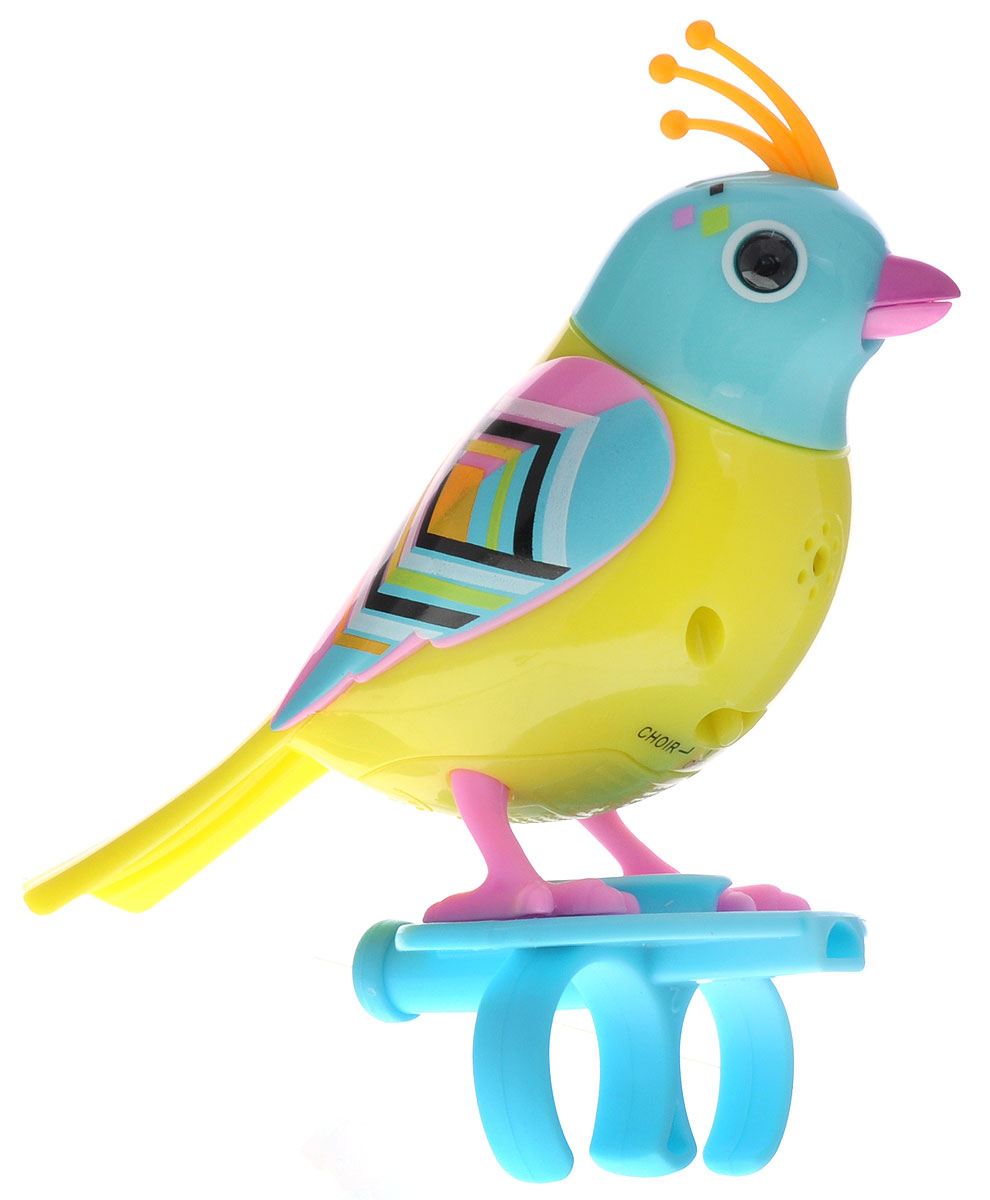 DigiFriends Интерактивная игрушка Птичка с кольцом цвет желтый голубой88286_желтый, голубой DigiFriends Интерактивная игрушка Птичка с кольцом цвет желтый голубой88286_желтый, голубойУ вас есть шанс получить уникального домашнего питомца - поющую птичку. Не каждый может похвастаться этим. Эта умная птичка интерактивная, она будет развлекать вас различными мелодиями, пением и ритмичными движениями. Для активизации птички необходимо подуть на нее. Чтобы активировать режим проигрывания мелодий достаточно посвистеть в свисток, который имеется в комплекте. Игрушка издает 55 вариантов мелодий и звуков. Кольцо-свисток может служить как переносной насест для птички. Ребенок может надеть кольцо на два пальца, закрепить там игрушку и свободно играть. Птичка устойчива на любой ровной поверхности. Игрушка может поворачивать голову и шевелить клювом в такт мелодии. Игрушка работает в двух режимах: соло и хор. Можно синхронизировать неограниченное количество птичек или других персонажей DigiFriends. Главным в хоре становится персонаж, которого первого включили. Такая игрушка станет незабываемым подарком для любого ребенка. Малыш будет часами играть с птичкой,...