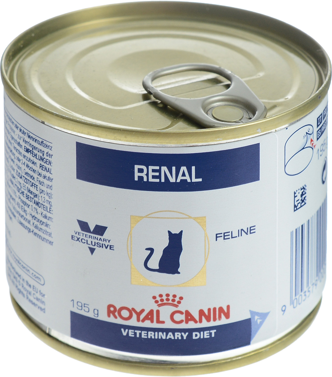 Консервы для кошек Royal Canin Renal, с почечной недостаточностью, с курицей, 195 г54519 Консервы для кошек Royal Canin Renal, с почечной недостаточностью, с курицей, 195 г54519Royal Canin Renal - полнорационный диетический корм для кошек. Применяется для поддержания функции почек при острой или хронической почечной недостаточности, благодаря пониженному содержанию фосфора и высококачественного белка. Корм способствует профилактике оксалатного уролитиаза, благодаря низкому содержанию кальция и витамина D и повышенной способности к защелачиванию мочи. Показания: - хроническая почечная недостаточность (ХПН); - профилактика рецидивов образования камней оксалата кальция у кошек с ослабленной функцией почек; - профилактика рецидивов уролитиаза (уратов, цистинов), вызванных снижением уровня рН мочи. Противопоказания: - беременность, лактация, рост. Формула продуктов специально разработана для поддержания почечной функции при ХПН. Продукты отличаются низким содержанием фосфора, содержат комплекс антиоксидантов, жирные кислоты ЕРА и DHA. При ХПН почки теряют способность надлежащим...