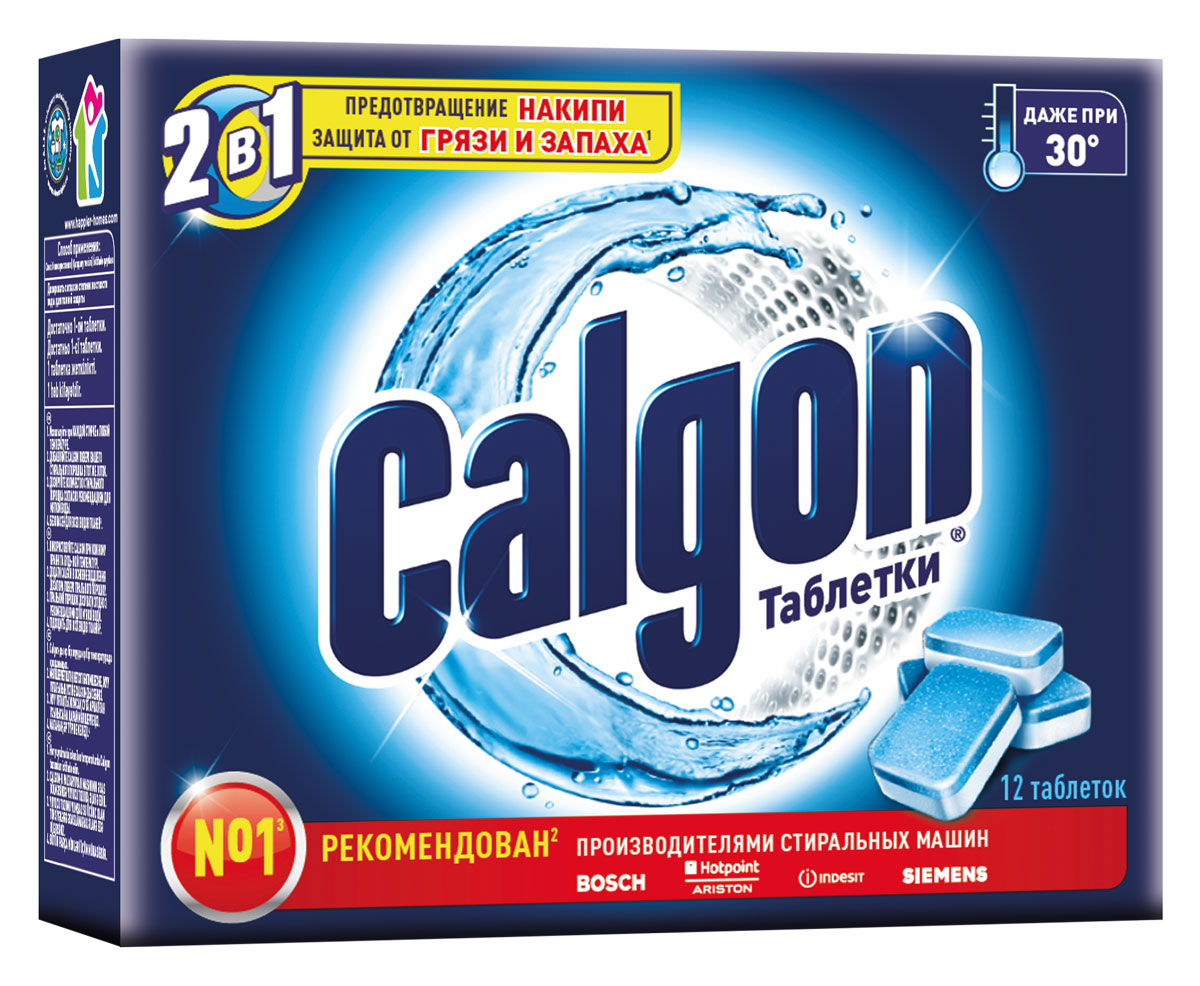 Средство для смягчения воды Calgon, 12 таблеток, 180 г0317317 Средство для смягчения воды Calgon, 12 таблеток, 180 г0317317В водопроводной воде содержатся соли жесткости. При каждой стирке они оседают на нагревательном элементе и других важных частях стиральной машины, а также на белье. Это приводит к сокращению службы стиральной машины, снижению эффективности ее работы, возникновению необходимости ее ремонта, ухудшению естественной мягкости белья, увеличению затрат на моющие средства и повышению потребления электроэнергии. Calgon нейтрализует соли жесткости, имеющиеся в воде, и смягчает воду, предотвращая образование накипи. Используйте Calgon при каждой стирке и при любой температуре. Можно использовать со всеми типами белья. Calgon следует засыпать в основное отделение дозатора поверх порошка или непосредственно внутрь барабана. Дозировать стиральный порошок следует согласно рекомендации для мягкой воды.