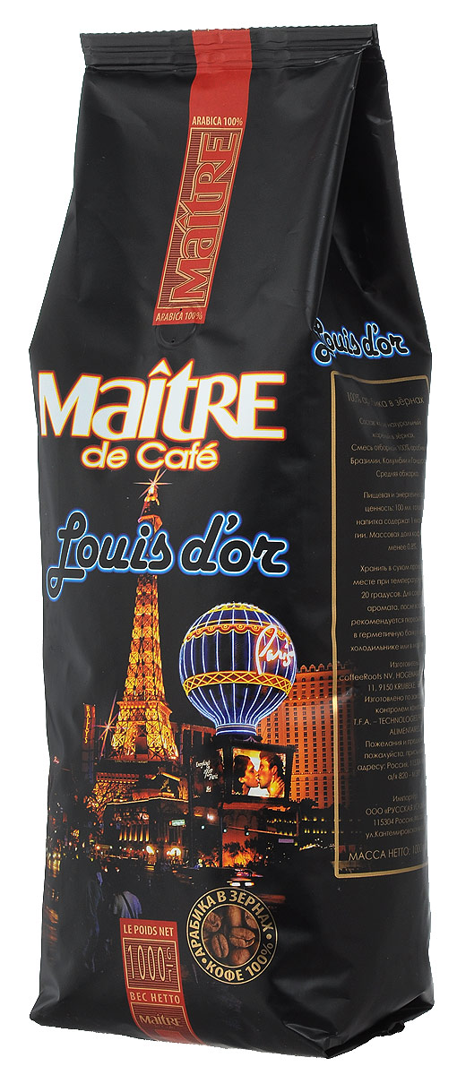 Maitre Луидор кофе в зернах, 1 кг4607099092617 Maitre Луидор кофе в зернах, 1 кг4607099092617Maitre Луидор - ароматная смесь зёрен арабики из Бразилии, Колумбии и Гондураса. При приготовлении эспрессо даёт великолепный крем и сбалансированный вкус. Подходит также для приготовления кофе в турке и френч-прессе.