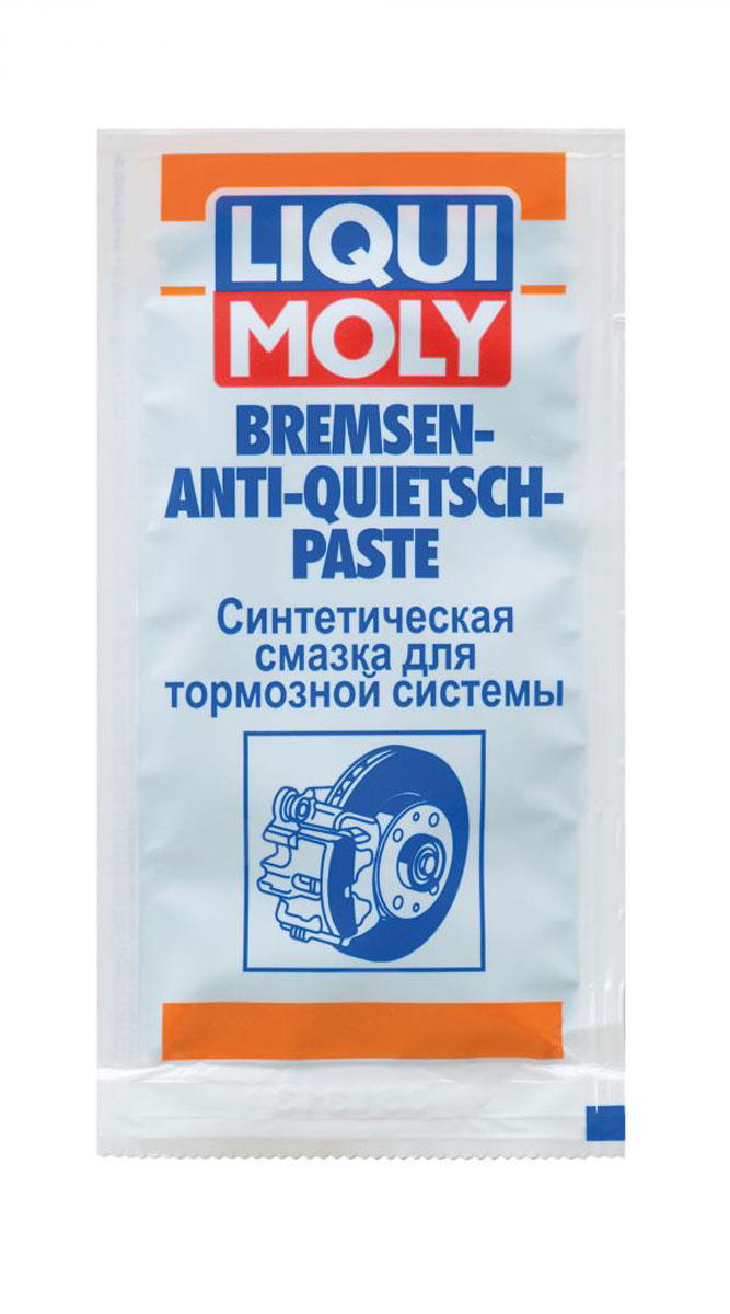 Смазка синтетическая Liqui Moly Bremsen-Anti-Quietsch-Paste, для тормозной системы, 10 г7585 Смазка синтетическая Liqui Moly Bremsen-Anti-Quietsch-Paste, для тормозной системы, 10 г7585Специальная синтетическая высокотемпературная смазка Liqui Moly Bremsen-Anti-Quietsch-Paste, содержащая керамику, используется для тормозной системы. Предназначена для смазывания тыльных сторон колодок и поверхностей антискрипных пластин. Уменьшает и предотвращает появление скрипов и шумов при работе тормозов. Обладает очень высокой адгезией. Смазка устойчива к действию солей и вымыванию водой. Улучшает надежность работы тормозной системы в целом. Температурный диапазон применения от -40°С до +1200°С. Особенности: Отличается простотой применения. Обладает превосходной адгезией. Гарантирует надежную защиту от коррозии. Обеспечивает минимальный коэффициент трения. Предотвращает писк и вибрации. Обладает отличной устойчивостью к температуре, реагентам и брызгам воды. Основа: синтетические и керамические активные вещества. Товар сертифицирован.