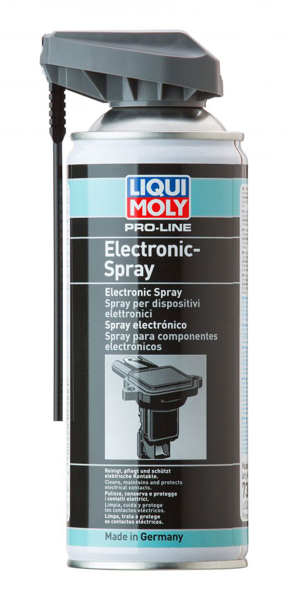 Спрей для электропроводки Liqui Moly Pro-Line Electronic-Spray, 0,4 л7386 Спрей для электропроводки Liqui Moly Pro-Line Electronic-Spray, 0,4 л7386Спрей Liqui Moly Pro-Line Electronic-Spray применяется для обслуживания и ухода (чистки и защиты) всех электрических конструктивных элементов транспортных средств, таких как: штекерные и клеммные соединения, цоколи ламп, кабельные переключатели, прерыватели, стартеры, осветительные приборы, генераторы, полюса батарей, антенны, тонкие механические устройства. Особенности: Очищает загрязненные контакты. Точно наносится при использовании распыляющей трубочки. Быстро высыхает Защищает от коррозии. Вытесняет воду, защищает от влажности. Удаляет окислы и сульфиды. Уменьшает переходное сопротивление. Совместим с пластиками и резиной. Распыляется при любом положении баллона. Не содержит силикона. База: синтетическое масло/присадки. Товар сертифицирован.