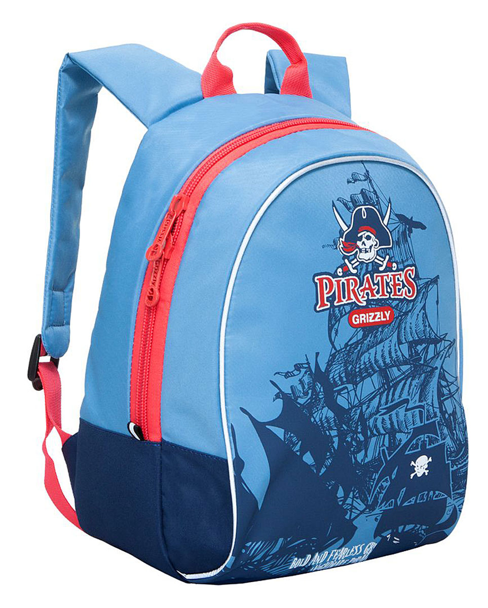 Grizzly Рюкзак детский Pirates цвет синий голубойRB-628-4/3 Grizzly Рюкзак детский Pirates цвет синий голубойRB-628-4/3Школьный рюкзак Grizzly - это красивый и удобный рюкзак, который подойдет всем, кто хочет разнообразить свои школьные будни. Рюкзак выполнен из плотного материала и оформлен принтом в пиратской тематике. Рюкзак одно основное вместительное отделения на молнии. Отделение содержит внутри открытый накладной карман. Бегунки застежки-молнии дополнены удобными держателями с логотипом Grizzly. Рюкзак также оснащен удобной ручкой для переноски и светоотражающими элементами. Широкие лямки можно регулировать по длине. Многофункциональный детский рюкзак станет незаменимым спутником вашего ребенка.