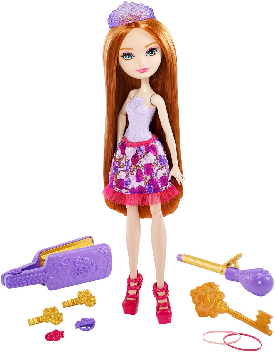 Ever After High Игровой набор с куклой Холли ОХараDNB75 Ever After High Игровой набор с куклой Холли ОХараDNB75Кукла Ever After High Холли ОХара непременно привлечет внимание вашей маленькой любительницы сказок и волшебства. Кукла выполнена в виде персонажа мультфильма Ever After High (Школа Долго и счастливо) Холли ОХара - дочери Рапунцель. Кукла с длинными волосами и пластиковым топом одета в очаровательную юбку с яркими цветами. На ногах у куколки - ярко-розовые оригинальные туфли на высоких каблуках, на голове - сиреневая диадема. В комплект с куклой входят заколки для волос, резинки для волос, игрушечные плойка и щипцы, расческа в виде ключа и история персонажа. Причешите Холли ОХара для уроков в школе Ever After High, для школьного праздника или для сказочных приключений. Завивайте локоны, распрямляйте их, соорудите высокую прическу, а потом расчешите и пробуйте другие варианты! Не упустите возможность переписать историю вместе с учениками школы Ever After - детьми персонажей известных сказок, которым предстоит решить, следовать ли судьбе своих ...