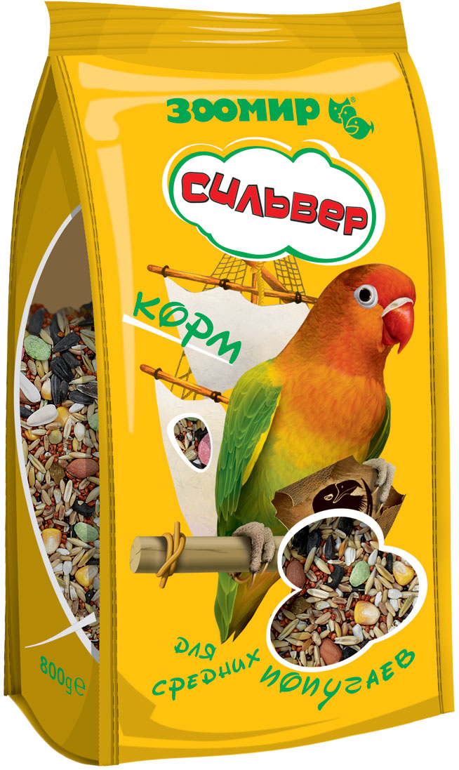 Корм Зоомир Сильвер, для средних попугаев, 800 г4634 Корм Зоомир Сильвер, для средних попугаев, 800 г4634Корм Зоомир Сильвер предназначен для средних попугаев, таких, как кореллы, розеллы, ожереловые, неразлучники и другие. Специально подобранный богатый состав этого корма обеспечивает птицам разнообразное и сбалансированное питание, которое является залогом их долгой и здоровой жизни в вашем доме. Состав: просо, овсяная крупа, канареечное семя, пшеница, кукуруза, семена бобовых растений и подсолнечника, орехи, плоды рожкового дерева, сухие ягоды, фрукты и овощи в натуральном или гранулированном виде. Товар сертифицирован.