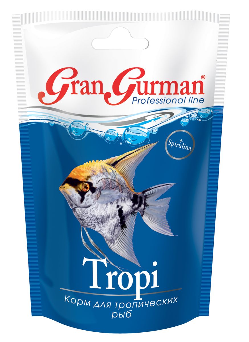 Корм для тропических рыб Gran Gurman Tropi, 30 г570 Корм для тропических рыб Gran Gurman Tropi, 30 г570Профессиональный корм высшего качества. Полнорационный гранулированный корм (плавающие и медленно тонущие гранулы) для ежедневного кормления большинства тропических аквариумных рыб, независимо от того, в каком слое воды они предпочитают добывать корм. Богат растительными и животными белками, легко и полностью усваивается. Содержит каротиноиды природного происхождения, жизненно важные витамины и минеральные вещества, необходимые для здоровья и проявления естественной яркой окраски. Входящая в состав корма спирулина нормализует обмен веществ и укрепляет иммунитет рыб, а пробиотик и энтеросорбент обеспечивают правильное пищеварение. Уникальная технология изготовления корма гарантирует его обеззараживание и сохранение важнейших пищевых свойств исходных компонентов. Состав: мелкие ракообразные, креветки, рыбные продукты, пшеничная мука, кукурузная мука, пророщенные семена злаковых и бобовых культур, спирулина, пивные дрожжи, морские водоросли, лецитин, энтеросорбент, витаминный комплекс,...