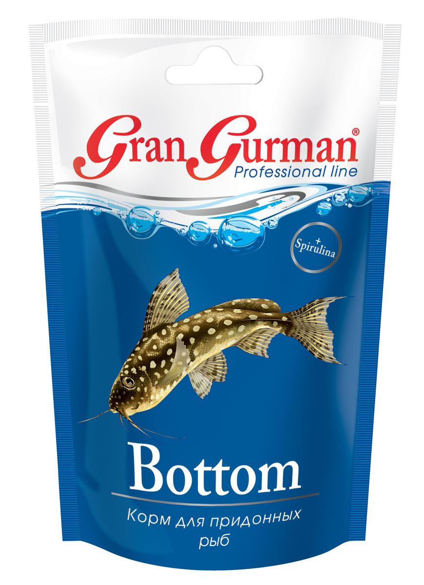 Корм для придонных рыб Gran Gurman Bottom, 25 г572 Корм для придонных рыб Gran Gurman Bottom, 25 г572Профессиональный корм высшего качества. Полнорационный гранулированный корм (тонущие чипсоподобные гранулы) для ежедневного кормления сомов и других придонных рыб. Содержит легко и полностью усваиваемые белки с необходимыми рыбкам незаменимыми аминокислотами, ненасыщенные жирные кислоты, жизненно важные витамины и минеральные вещества, которые обеспечат рыбкам крепкое здоровье. Входящие в состав корма пробиотик и энтеросорбент способствуют правильному пищеварению, а спирулина – нормальному обмену веществ и высокой сопротивляемости болезням.Применение уникальной технологии гарантирует обеззараживание корма и сохранение важнейших пищевых свойств исходных компонентов. Состав: пшеничная мука, кукурузная мука, соевый белок, смесь трав, пророщенные семена злаковых и бобовых культур, мелкие ракообразные, рыбные продукты, спирулина, пивные дрожжи, морские водоросли, лецитин, целлюлоза (древесные волокна), рыбий жир, витаминный комплекс, энтеросорбент, пробиотик (специальные бактерии...