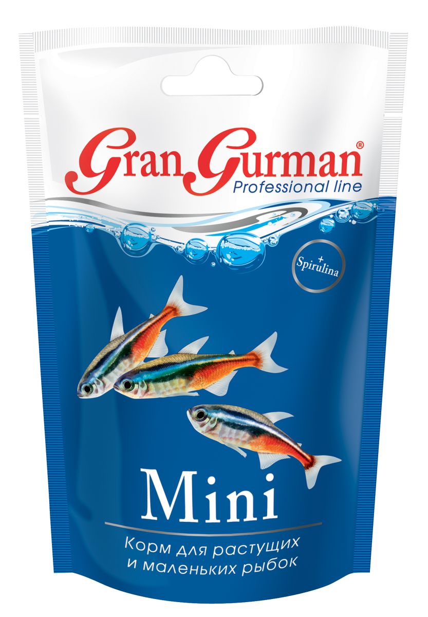 Корм для растущих и маленьких рыбок Gran Gurman Mini, 30 г575 Корм для растущих и маленьких рыбок Gran Gurman Mini, 30 г575Профессиональный корм высшего качества. Полнорационный гранулированный корм с витаминами (плавающие и медленно тонущие мини-гранулы) для ежедневного кормления растущих и мелких аквариумных рыб. Сбалансированное содержание легко усваиваемых растительных и животных белков и всех необходимых питательных веществ, витаминов и минералов обеспечит рыбкам нормальное развитие, рост и здоровье. Входящие в состав корма спирулина (источник незаменимых аминокислот и ненасыщенных жирных кислот) и каротиноиды природного происхождения нормализуют обмен веществ и укрепляют иммунитет, а пробиотик и энтеросорбент обеспечивают правильное пищеварение. Применение уникальной технологии гарантирует обеззараживание корма и сохранение важнейших пищевых свойств исходных компонентов. Состав: мелкие ракообразные, креветки, рыбные продукты, декапсулированные яйца артемии, пшеничная мука, кукурузная мука, соевый белок, сухое молоко, яичный порошок, пророщенные семена злаковых и бобовых культур, спирулина, пивные...