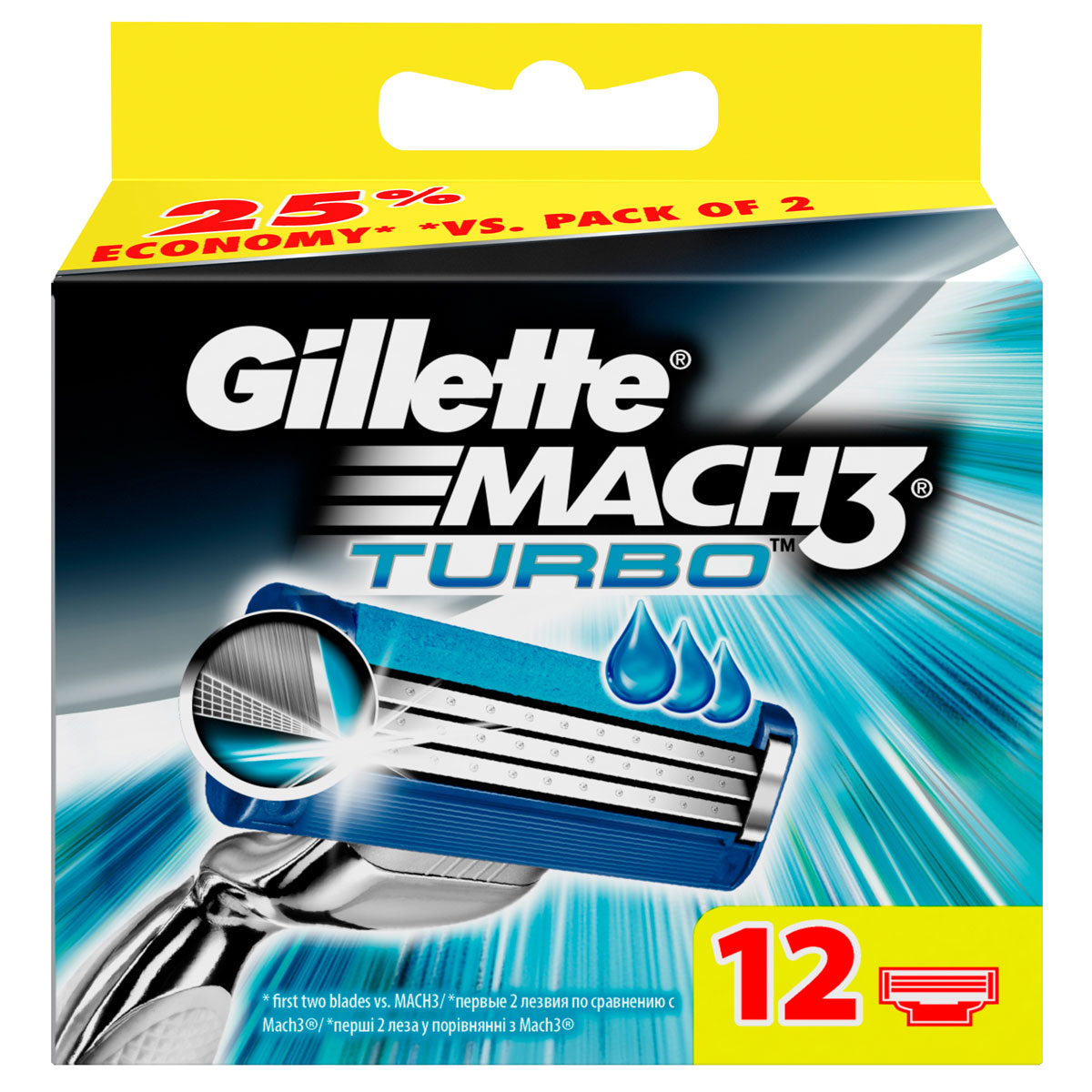 Сменные кассеты для бритья Gillette Mach 3 Turbo, 12 шт.MCT-81424006 Сменные кассеты для бритья Gillette Mach 3 Turbo, 12 шт.MCT-81424006Новые лезвия. Острее, чем одноразовая бритва. Бреет без раздражения. Даже 10-ое бритье Mach3 комфортнее 1- го одноразовой бритвой. Совершенствуй процесс бритья с бритвой Mach3! Gillette Mach3 Turbo имеет более острые лезвия (первые два лезвия в сравнении с Mach3) и обеспечивает гладкое бритье без раздражения по сравнению одноразовыми бритвами Bluell Plus. Лезвия Turbo легче срезают щетину, не тянут и не дергают волоски (первые два лезвия в сравнении с Mach3), даря вам невероятный комфорт. В то же время гелевая полоска Comfort помогает сохранить дольше вашу бритву Mach3 Turbo и мягко скользит по коже (по сравнению с одноразовыми бритвенными станками Bluell Plus). Этот станок имеет вдвое больше микрогребней SkinGuard для мягкости бритья (по сравнению с одноразовыми бритвенными станками Bluell Plus). Плавающая головка обеспечивает тесный контакт лезвий с кожей, рукоятка с регулировкой нажатия адаптируется к контурам лица для более легкого и комфортного бритья (по...