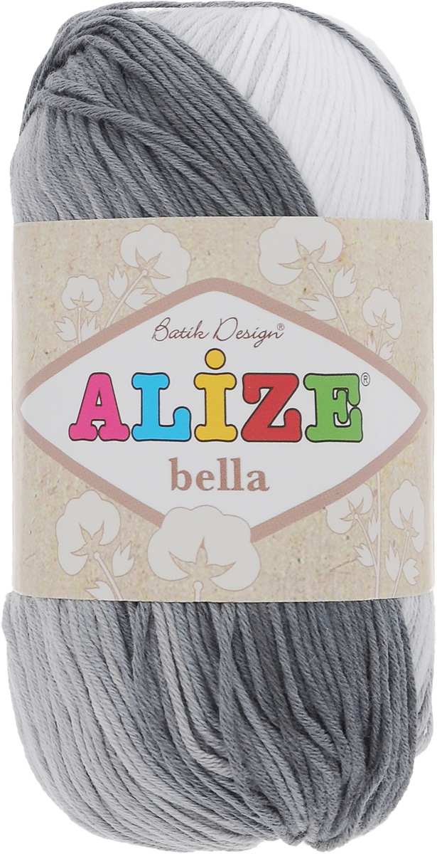 Пряжа для вязания Alize Bella Batik, цвет: белый, серый, светло-серый (2905), 180 м, 50 г, 5 шт364125_2905 Пряжа для вязания Alize Bella Batik, цвет: белый, серый, светло-серый (2905), 180 м, 50 г, 5 шт364125_2905Пряжа Alize Bella Batik подходит для ручного вязания детям и взрослым. Пряжа секционного крашения, мягкая и приятная на ощупь, хорошо лежит в полотне. Мягкая и красивая нить в процессе вязания превращается в оригинальный узор. Состав: 100% хлопок. Рекомендованные спицы 2-4 мм и крючок для вязания 1-3 мм. Комплектация: 5 мотков.