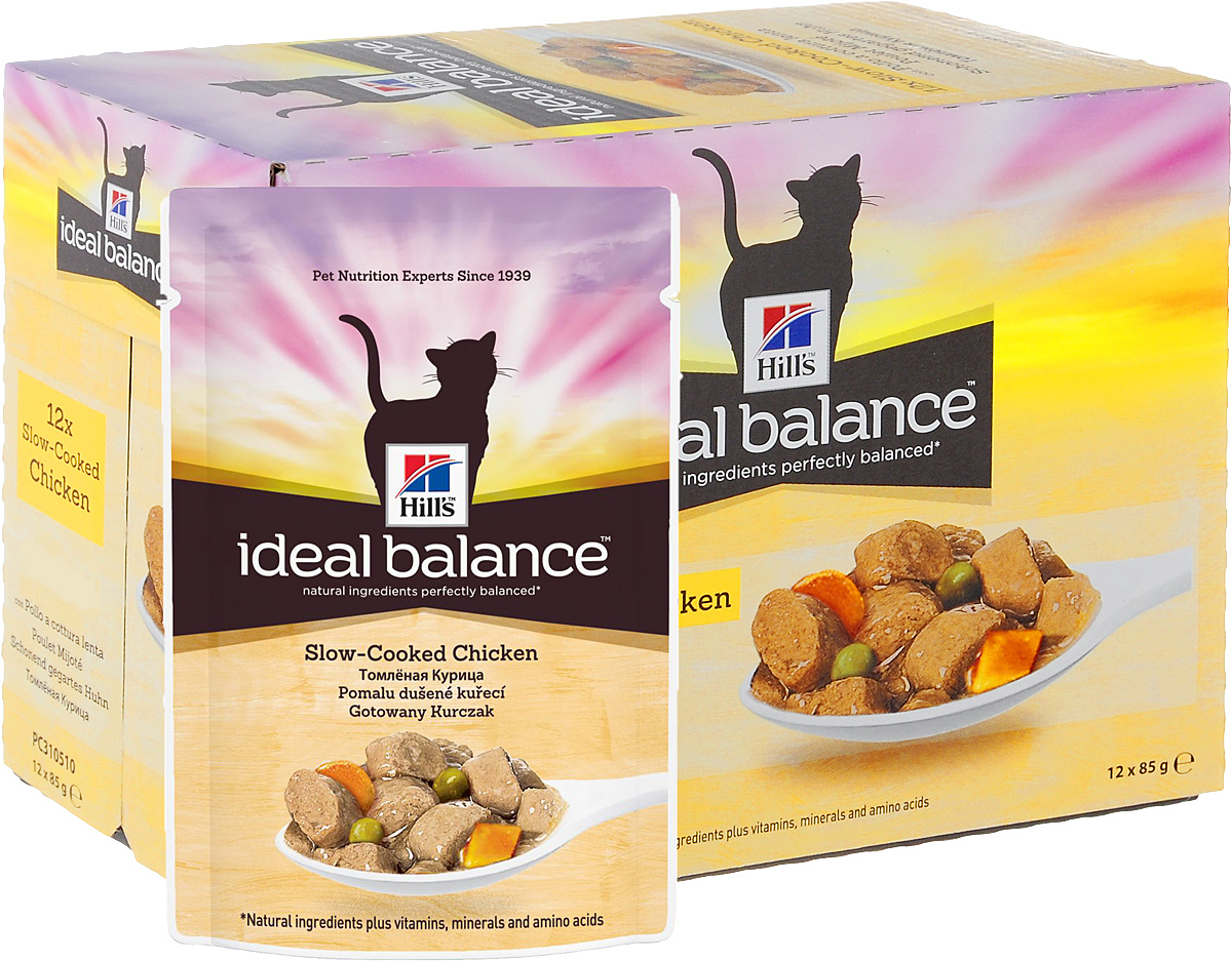 Консервы для кошек Hills Ideal Balance, с томленой курицей, 85 г, 12 шт10023_12 Консервы для кошек Hills Ideal Balance, с томленой курицей, 85 г, 12 шт10023_12Аппетитный рацион Hills Ideal Balance с кусочками томленой курицы с овощами изготовлен из превосходных натуральных ингредиентов и обеспечивает точно сбалансированное питание вашей кошке для поддержания ее здоровья. Ключевые преимущества: Безупречно сбалансирован Создан на основе натуральных ингредиентов Не содержит кукурузы, пшеницы, сои Без искусственных красителей, ароматизаторов, консервантов Гарантия 100% сбалансированного питания Контролируемое содержание протеина и натрия обеспечивает идеальный баланс нутриентов для поддержания крепкого здоровья Контролируемое содержание магния и фосфора поддерживает здоровье мочевыводящих путей Высокая энергетическая ценность удовлетворяет потребность животного в энергии без необходимости скармливать большие порции Точный баланс натуральных ингредиентов: Свежее мясо курицы. Превосходный источник постного белка. Поддерживает питомца в хорошей стройной форме. ...