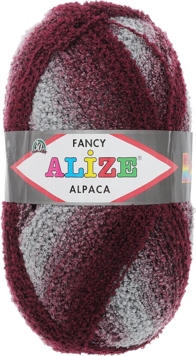 Пряжа для вязания Alize Rainbow Alpaca Fancy, цвет: серый, бордовый (1330), 875 м, 350 г364012_1330 Пряжа для вязания Alize Rainbow Alpaca Fancy, цвет: серый, бордовый (1330), 875 м, 350 г364012_1330Пряжа Alize Rainbow Alpaca Fancy мягкая, нежная на ощупь, буклированная нить средней толщины. Пряжа подходит для теплых демисезонных и зимних вещей: пальто, куртки, кофты, пончо. Вяжут также покрывало и пледы. Готовое изделие получается пышным, теплым и уютным. Пряжа имеет плавный переход одного цвета в другой. Благодаря этому изделие получается нарядным и приятным для глаз. Состав: 15% альпака, 15% шерсть, 60% акрил, 10% полиэстер. Рекомендованные спицы № 4-6, крючок № 2-4. Длина: 875 м. Вес: 350 г.