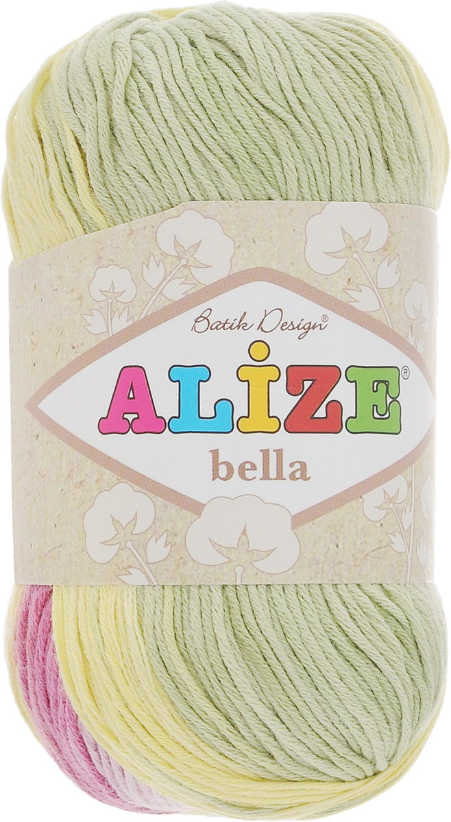 Пряжа для вязания Alize Bella Batik, цвет: розовый, зеленый, желтый (4591), 180 м, 50 г, 5 шт364125_4591 Пряжа для вязания Alize Bella Batik, цвет: розовый, зеленый, желтый (4591), 180 м, 50 г, 5 шт364125_4591Пряжа Alize Bella Batik подходит для ручного вязания детям и взрослым. Пряжа секционного крашения, мягкая и приятная на ощупь, хорошо лежит в полотне. Мягкая и красивая нить в процессе вязания превращается в оригинальный узор. Состав: 100% хлопок. Рекомендованные спицы 2-4 мм и крючок для вязания 1-3 мм. Комплектация: 5 мотков.