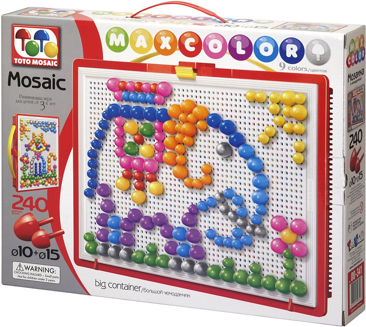 Toto Mosaic Мозаика В мире животных00-341 Toto Mosaic Мозаика В мире животных00-341Мозаика «MAXCOLOR» Big container- интересная, увлекательная игра для детей от 3х лет и старше. Она способствует развитию творческих способностей ребенка, его воображения, внимания, усидчивости, умению доводить начатое дело до конца, а так же координации и моторики движения рук. Все эти качества делают мозаику незаменимым пособием для успешной подготовки ребенка 3-5 лет к школе. Комплектация «MAXCOLOR» ФИШКИ Игра комплектуется фишками различного размера (o 20, o 15, o 10, o 5) округлой формы, которые удобно и приятно держать в руках, поэтому с ними справится даже самый крохотный малыш. Фишки o 20 рассчитаны на самых маленьких игроков. Так же, в этой серии имеются наборы, комплектуемые треугольными и квадратными фишками. Они рассчитаны на детей постарше. ПЛАТА Все фишки легко крепятся и легко снимаются с игрового поля – платы, которая позволяет малышу не ограничивать свои движения при складывании мозаики. Её оригинальная конструкция предотвращает выпадение фишек...