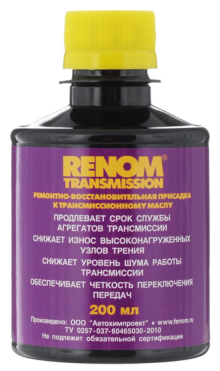 Присадка к трансмисионному маслу ремонтно-восстановительная Fenom Renom, 200 млFN 765 Присадка к трансмисионному маслу ремонтно-восстановительная Fenom Renom, 200 млFN 765Металлоорганическая присадка Fenom Renom к маслу для защиты от износа и восстановления эксплуатационных характеристик трансмиссий (КПП, главных передач, редукторов, приводных механизмов). Повышает задиростойкость и износостойкость нагруженных пар зацепления, восстанавливает микродефекты поверхностей трения, снижает температуру масла, уровень шума и вибрации. Продлевает ресурс трансмиссии с признаками износа. Состав: С10-С14 полиалкиларены, антиоксиданты, маслорастворимые соединения поливалентных металлов, промоутер восстановления металлов.