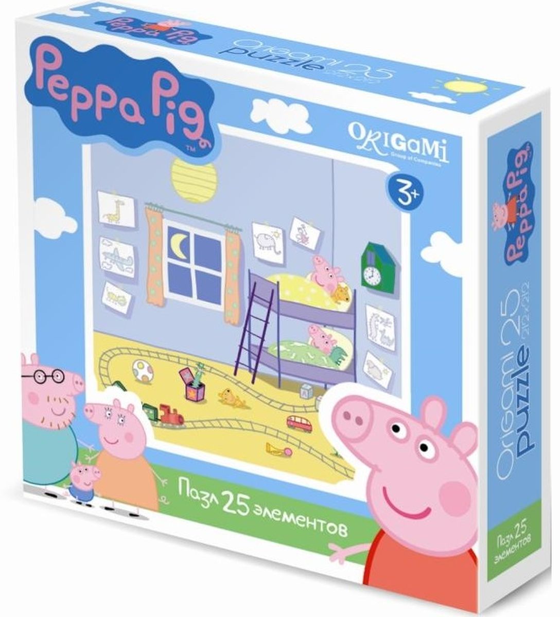 Оригами Пазл Peppa Pig 25A 0158201582 Оригами Пазл Peppa Pig 25A 0158201582Пазл Peppa Pig на 25 деталей. Пазл за пазлом ребёнок будет узнавать о весёлых приключениях Свинки Пеппы. Составление пазла станет развивающим досугом для малыша, т.к. тренирует пространственное мышление, моторику рук, а так же подарит хорошее настроение.