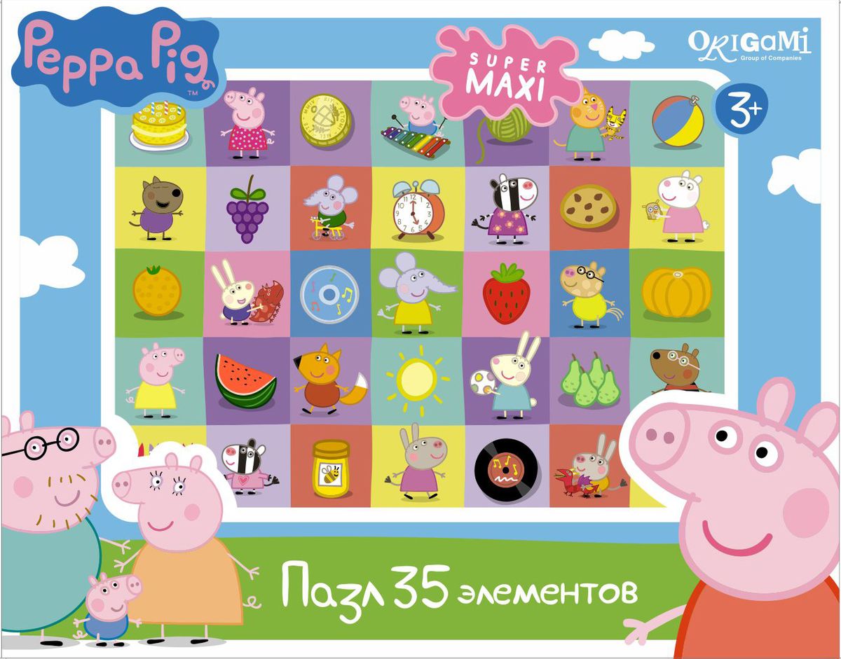 Оригами Пазл Peppa Pig Герои и предметы01546 Оригами Пазл Peppa Pig Герои и предметы01546Пазл Peppa Pig на 35 деталей специально сделан для маленьких детей. Каждый пазл в этой серии имеет свою тематику, собери всю коллекцию! Пазл за пазлом ребёнок будет узнавать о весёлых приключениях Свинки Пеппы. Составление пазла станет развивающим досугом для малыша, т.к. тренирует пространственное мышление, моторику рук, а так же подарит хорошее настроение.