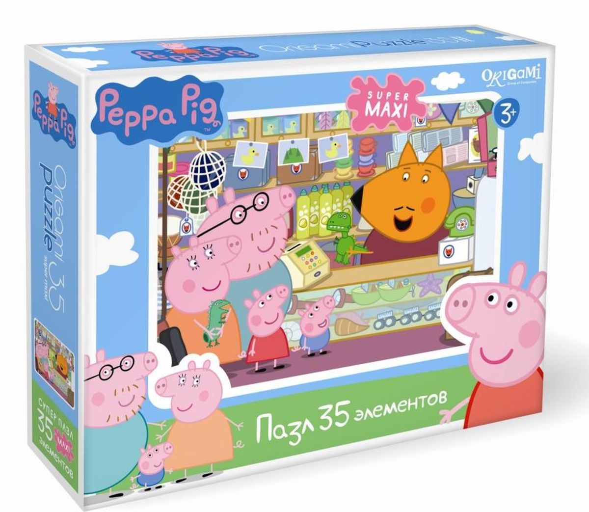 Оригами Пазл Peppa Pig Сувенирная лавка01548 Оригами Пазл Peppa Pig Сувенирная лавка01548Пазл Peppa Pig на 35 деталей специально сделан для маленьких детей. Каждый пазл в этой серии имеет свою тематику, собери всю коллекцию! Пазл за пазлом ребёнок будет узнавать о весёлых приключениях Свинки Пеппы. Составление пазла станет развивающим досугом для малыша, т.к. тренирует пространственное мышление, моторику рук, а так же подарит хорошее настроение.