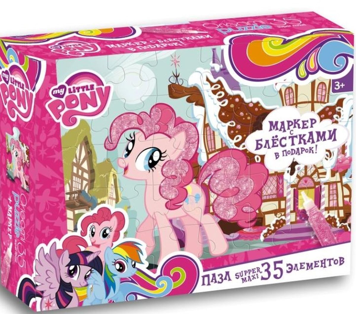 Оригами Пазл MLP 0210902109 Оригами Пазл MLP 0210902109Пазл Супер-макси на 35 элементов это прекрасный подарок для маленькой принцессы. В комплект входит маркер, которым можно раскрасить пони, что придаст рисунку яркость и объем. А большие элементы пазла без труда соберет даже самый маленький непоседа. Герой этого набора – Пинкий Пай. Она умеет смешить и радовать своих друзей сутки напролет. С удовольствием веселит всех окружающих и старается сделать каждого чуточку счастливее. Пинки Пай всегда найдет причину для праздника!