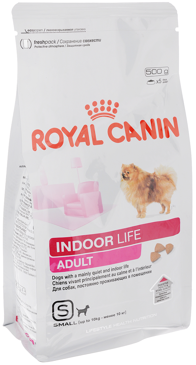 Корм сухой Royal Canin Indoor Life Adult, для собак весом до 10 кг старше 10 месяцев, содержащихся в помещениях, 500 г57334 Корм сухой Royal Canin Indoor Life Adult, для собак весом до 10 кг старше 10 месяцев, содержащихся в помещениях, 500 г57334Полнорационный корм Royal Canin Indoor Life Adult предназначен для взрослых собак мелких размеров (весом менее 10 кг) в возрасте от 10 месяцев и старше, живущих главным образом в помещении. Royal Canin Indoor Life Adult поддерживает здоровье пищеварительной системы и уменьшает запах и объем фекалий благодаря высокоусвояемым белкам L.I.P., оптимальному содержанию клетчатки и качественным источникам углеводов Продукт помогает собаке поддерживать идеальный вес благодаря умеренной калорийности, отвечающей сниженным потребностям в энергии собак, содержащихся преимущественно в домашних условиях. Содержит питательные вещества, способствующие поддержанию здоровья кожи и шерсти. Обогащен жирными кислотами Омега 3 (EPA и DHA). Продукт содержит хелаторы кальция, предотвращающие образование зубного камня и способствующие поддержанию гигиены полости рта. Состав: рис, дегидратированные белки животного происхождения (птица), кукуруза,...