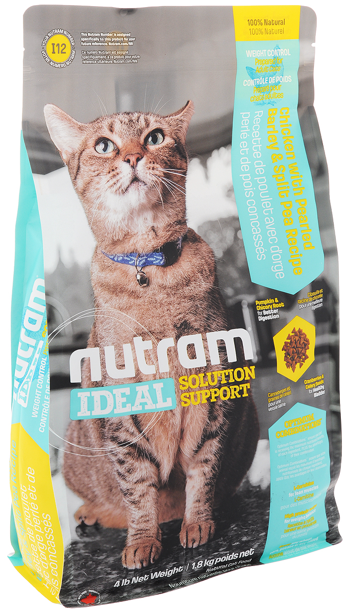 Корм сухой для кошек Nutram Ideal Solution Support I12, контроль веса, с курицей, перловкой и горохом, 1,8 кг83088 Корм сухой для кошек Nutram Ideal Solution Support I12, контроль веса, с курицей, перловкой и горохом, 1,8 кг83088Корм сухой Nutram Ideal Solution Support I12 - специализированный полнорационный корм для контроля веса взрослых кошек. Целостный (holistic), полезный, богатый питательными веществами сухой корм для кошек, который улучшает самочувствие и здоровье питомцев по принципу изнутри наружу. Подход Nutram к целостному питанию начинается с улучшения пищеварения с помощью специальной комбинации тыквы и корня цикория. Корень цикория способствует увеличению природных кишечных бактерий. Богатая клетчаткой тыква помогает движению пищи по пищеварительному тракту, продлевая ощущение сытости, что имеет решающее значение при регулировании веса. Оптимальное сочетание клюквы, естественного подкислителя, и семян сельдерея, эффективного мочегонного, регулирует баланс жидкости в организме. Благодаря этому поддерживается оптимальный уровень рН, что способствует здоровью мочеполовой системы. Особенности: - Содержит мясо курицы, перловую крупу и лущеный горох; - L-карнитин -...