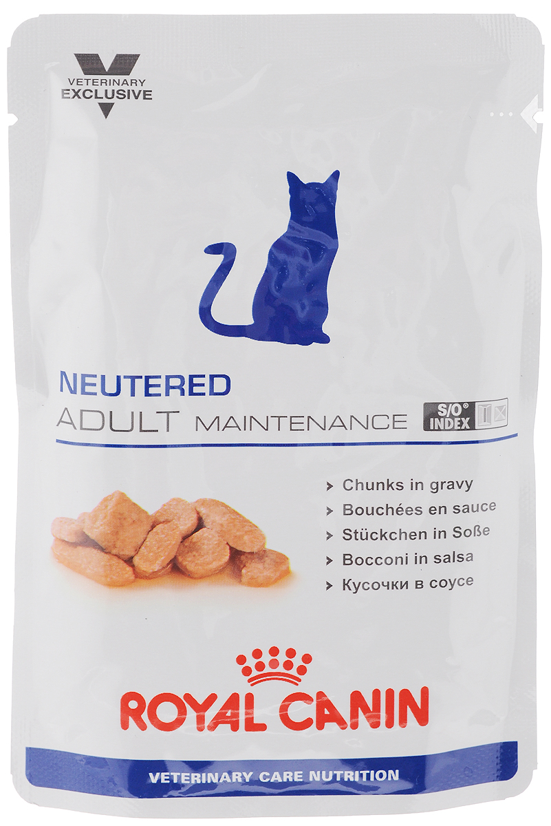 Консервы Royal Canin Neutered Adult Maitenance для кастрированных котов и стерилизованных кошек, 100 г44715 Консервы Royal Canin Neutered Adult Maitenance для кастрированных котов и стерилизованных кошек, 100 г44715Консервы Royal Canin Neutered Adult Maitenance предназначены для кастрированных/стерилизованных котов и кошек с момента операции до 7 лет. Особенности: - Оптимальный вес Диета с высоким содержанием белка поддерживает мышечную массу тела. По сравнению с углеводами, белок обеспечивает организм меньшим объемом чистой энергии. - Комплекс антиоксидантов Комплекс антиоксидантов синергичного действия (витамин Е, витамин С, таурин, лютеин) нейтрализует воздействие свободных радикалов. - S/O Index Знак S/O Index на упаковке означает, что диета предназначена для создания в мочевыделительной системе среды, неблагоприятной для образования струвитных кристаллов и кристаллов оксалата кальция. Состав: свиная печень, свинина и мясо птицы, пшеничная мука, целлюлоза, пшеничная клейковина, минеральные вещества, желирующее вещество, таурин, гидролизат дрожжей (источник маннановых олигосахаридов), экстракт бархатцев прямостоячих...
