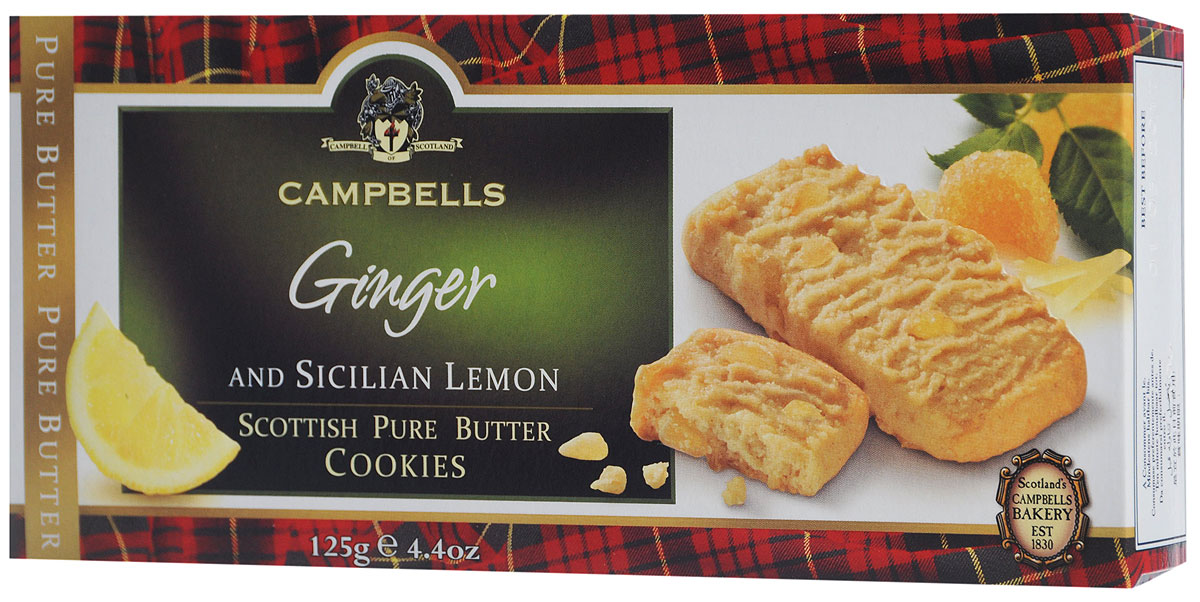 Campbells Pure Butter печенье с лимоном и имбирем, 125 г1520090 Campbells Pure Butter печенье с лимоном и имбирем, 125 г1520090Campbells Pure Butter - песочное печенье с лимоном и имбирем от известнейшего бренда из Шотландии. Рецепт приготовления этого вкуснейшего печенья состоит исключительно из высококачественных ингредиентов и не меняется вот уже много лет.