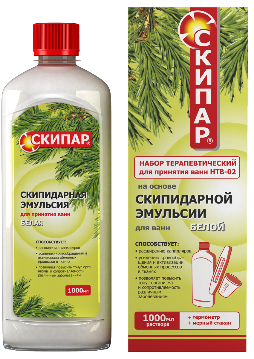 СКИПАР Скипидарная эмульсия белая (набор терапевтический для ванн-02), 1000 мл00000008911 СКИПАР Скипидарная эмульсия белая (набор терапевтический для ванн-02), 1000 мл00000008911Удобна в использовании. В наборе термометр и мерный стакан! При пониженном артериальном давлении Можно принимать как общие ванны (с погружением всего тела), так и местные ванны (с погружением в воду рук или ног) Изделие медицинского назначения. Способствует расширению капилляровм усилению кровообращения и активизации обменных процессов в тканях позволяет повысить тонус организма и сопротивляемость различным болезням