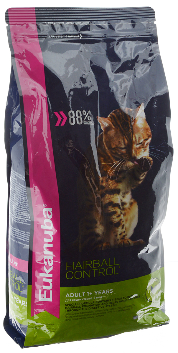 Корм сухой Eukanuba Heirball Control, для взрослых кошек, живущих в помещении, для профилактики образования комков шерсти, с домашней птицей, 2 кг10144105 Корм сухой Eukanuba Heirball Control, для взрослых кошек, живущих в помещении, для профилактики образования комков шерсти, с домашней птицей, 2 кг10144105Сухой корм Eukanuba Heirball Control является полноценным сбалансированным питанием для взрослых кошек возрастом от 1 года и старше, предназначенный для профилактики образования комков шерсти в желудке. Не содержит искусственных красителей, консервантов и вкусовых добавок. Особенности корма: - способствует поддержанию иммунной системы за счет антиоксидантов; - способствует поддержанию здоровой кишечной микрофлоры за счет пребиотиков и клетчатки; - разработан специально для поддержания здоровья мочевыводящий путей; - белки животного происхождения способствуют росту и сохранению мышечной массы; - способствует сохранению здоровья кожи и блестящей шерсти, благодаря рыбьему жиру и оптимальному соотношению омега-6 и омега-3 жирных кислот; - поддерживает здоровье зубов. Состав: белки животного происхождения (домашняя птица 43%, натуральный источник таурина), жир животный, пшеница, овощные волокна, пульпа...