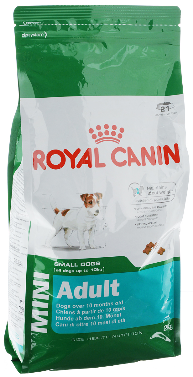 Корм сухой Royal Canin Mini Adult для собак мелких пород, 2 кг00570 Корм сухой Royal Canin Mini Adult для собак мелких пород, 2 кг00570Корм сухой Royal Canin Mini Adult - полнорационный корм для взрослых собак мелких размеров (весом от 1 до 10 кг) в возрасте от 10 месяцев и старше. Особенности: Поддержание идеального веса L-карнитин стимулирует метаболизм жиров в организме. Удовлетворяет высокие энергетические потребности собак мелких размеров, благодаря точно рассчитанной энергоемкости рациона (3737 ккал/кг) и сбалансированному содержанию белка (27%). Улучшенные вкусовые качества Стимулирует аппетит благодаря своим уникальным свойствам. Текстура, форма и размер крокет специально разработаны для облегчения захвата корма. Тщательно отобранные ингредиенты, натуральные ароматизаторы и современная упаковка, сохраняющая свежесть и аромат продукта, гарантируют его превосходный вкус. Здоровая шерсть Питает шерсть, благодаря включению в состав корма серосодержащих аминокислот (метионин и цистин), жирных кислот Омега 6 и витамина А. Здоровье зубов ...