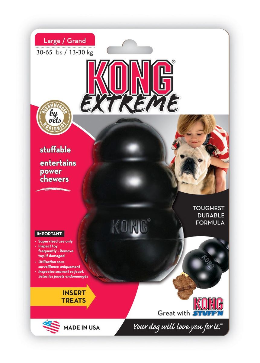 Игрушка для собак Kong Extreme, большая, 10 х 6 смK1 Игрушка для собак Kong Extreme, большая, 10 х 6 смK1Kong Extreme игрушка для собак КОНГ для крупных пород собак (13-30 кг) из особо прочной, литой резины. Запатентованная формула резины гарантирует долговечность забавы. Ветеринары и тренеры советуют заполнить игрушку лакомством, тем самым вы сможете с легкостью поддержать отличное настроение питомца, а также предотвратить его нежелательное поведение. Игрушку можно использовать как мячик, при соприкосновении с поверхностью она пружинит и получает непредсказуемую траекторию.