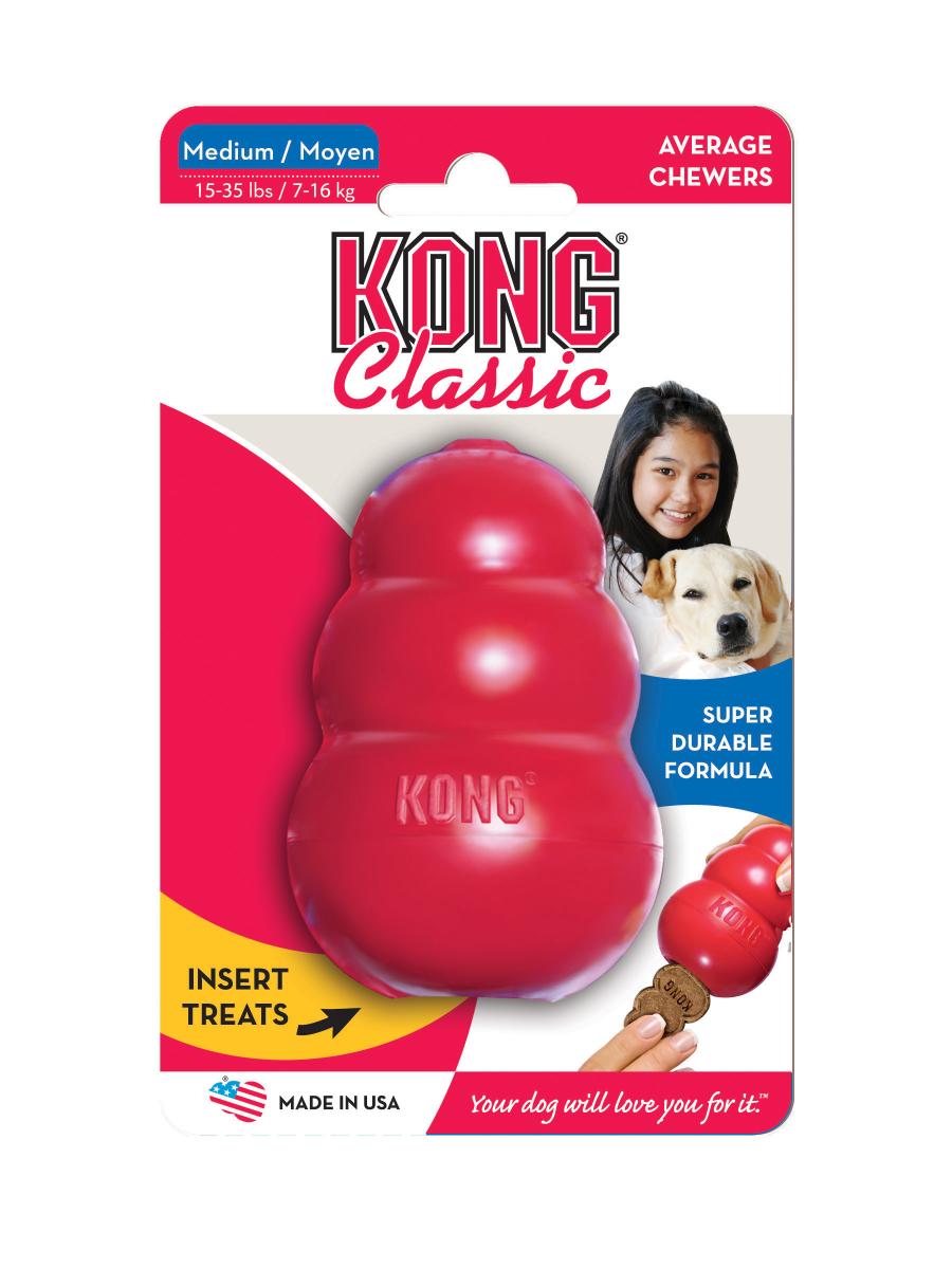 Игрушка для собак Kong Classic, средняя, 8 х 6 смT2 Игрушка для собак Kong Classic, средняя, 8 х 6 смT2Игрушка для собак средних пород весом 5-15 кг имеет великолепные пружинистые свойства и отлично подходят для собак сильными челюстями. Оригинальная форма игрушки позволяет наполнить ее лакомством, которое собака достает в процессе игры. Ветеринарные врачи и тренеры рекомендуют использование игрушек KONG, наполненных лакомствами, для поддержания хорошего настроения питомца и предотвращения нежелательного поведения.