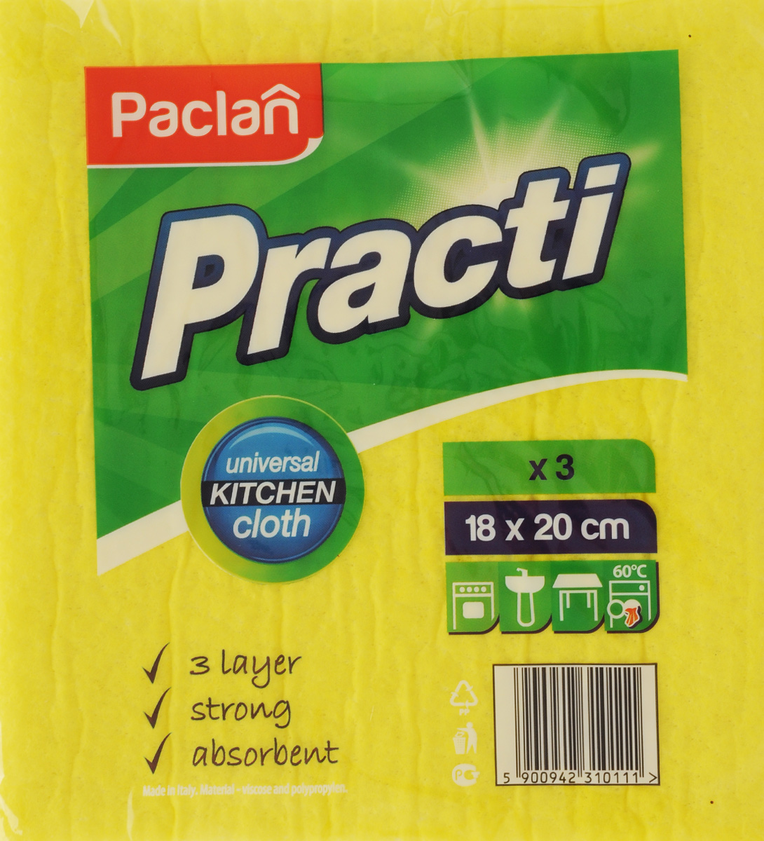 Набор салфеток для уборки Paclan Practi, 18 х 20 см, 3 шт513420/135391/135390/135392 Набор салфеток для уборки Paclan Practi, 18 х 20 см, 3 шт513420/135391/135390/135392Хозяйственные салфетки Paclan Practi для влажной уборки станут незаменимыми помощниками на кухне и в ванной комнате. Благодаря трем слоям изделия хорошо впитывают влагу и легко выжимаются. Прочные и не твердеют после высыхания, а также не теряют форму. Размер салфетки: 18 х 20 см.