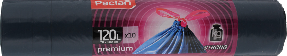 Мешки для мусора Paclan Premium, с завязками, 120 л, 10 шт134560/134561/513720/513721 Мешки для мусора Paclan Premium, с завязками, 120 л, 10 шт134560/134561/513720/513721Двуслойные мешки Paclan Premium, выполненные из высококачественного полиэтилена, предназначены для сбора, хранения и утилизации бытового мусора. Изделия оснащены завязкой для удобного использования. Мешки прочные и крепкие, способны выдерживать большие объемы мусора Размер мешка: 70 х 100 см. Количество: 10 шт.